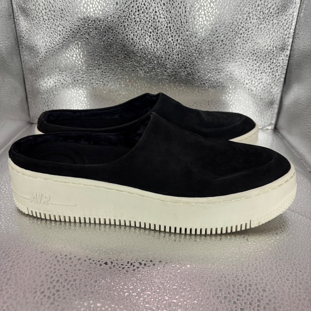 Nike Air Force 1 Sage Low Mule Black Suede Platform Sneaker BV8249001 Womens 8.5